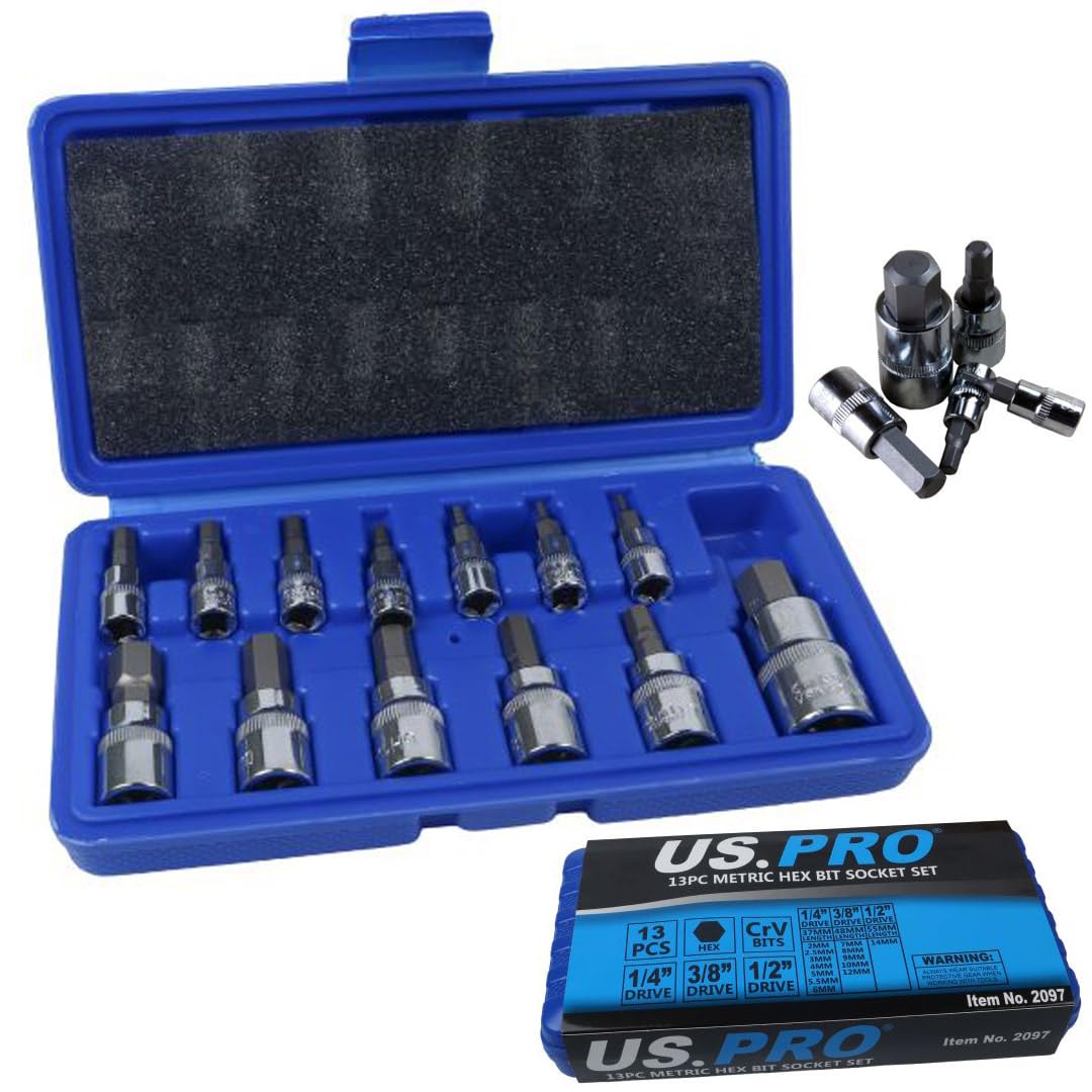 US Pro Trade Quality 13 pc Metric Hex Bit Socket Set 2 to 14mm in Case B2097