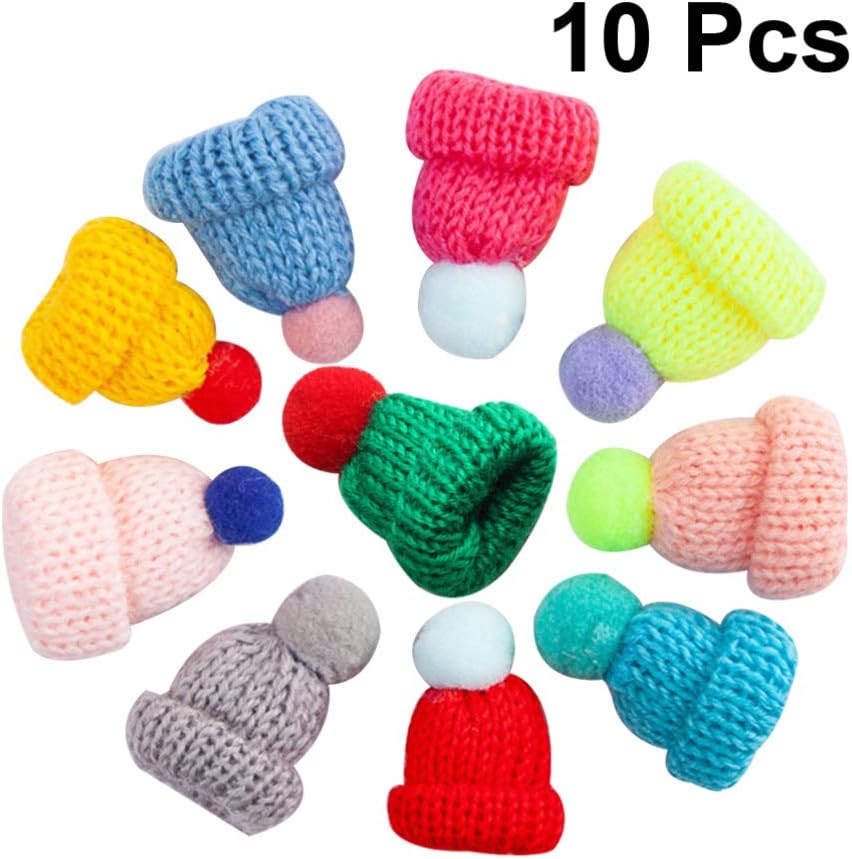 SUPVOX 10pcs Christmas Mini Knit Hat Xmas Tree Ornaments Miniature DIY Hair Accessories Crafts Cute Doll Hat Jewelry Making Mixed Color - Image 3