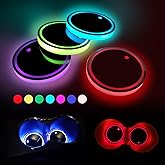 4pcs LED Car Cup Holders, Waterproof Cup Holder with 7 Colors Changing USB Charging Mat, LED Interior Atmosphere Lamp Decorations with 2pcs USB Cables for Car Truck Vehicle Accessories