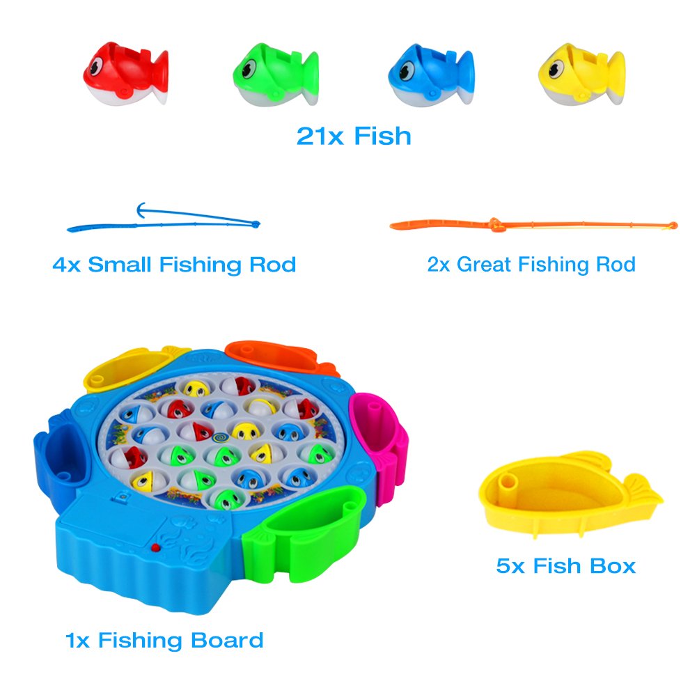 Fishing Game Toy, Electronic Rotating Music Colorful Fish Board Educational Training for Children Kids Toddles Boys Girls
