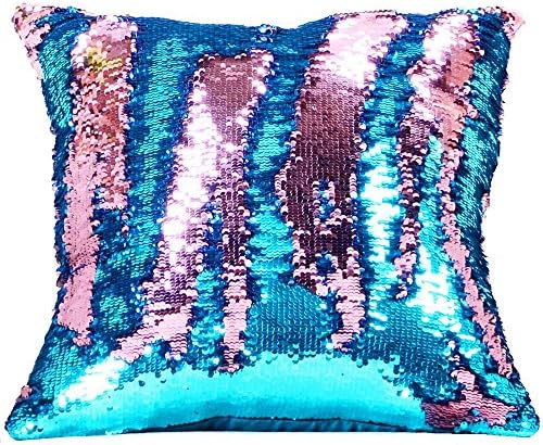 Wonder4 Sequin Pillow Case 1616 inches Reversible Cushion Cover Change Color Cotton Linen Couch Mermaid Throw Pillow Cover for Decoration (Pink & Blue)