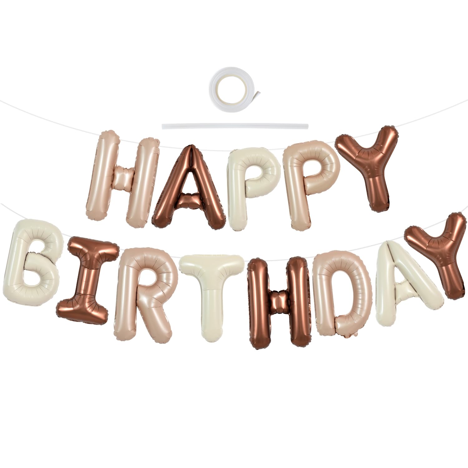 Photo 1 of TONIFUL Happy Birthday Balloons Banner 16 Inch Mylar Foil Letters Birthday Sign Reusable for Girls Boys Kids & Adults for Thanksgiving Birthday Party Decorations Supplies?Light Brown Cream Chocolate?