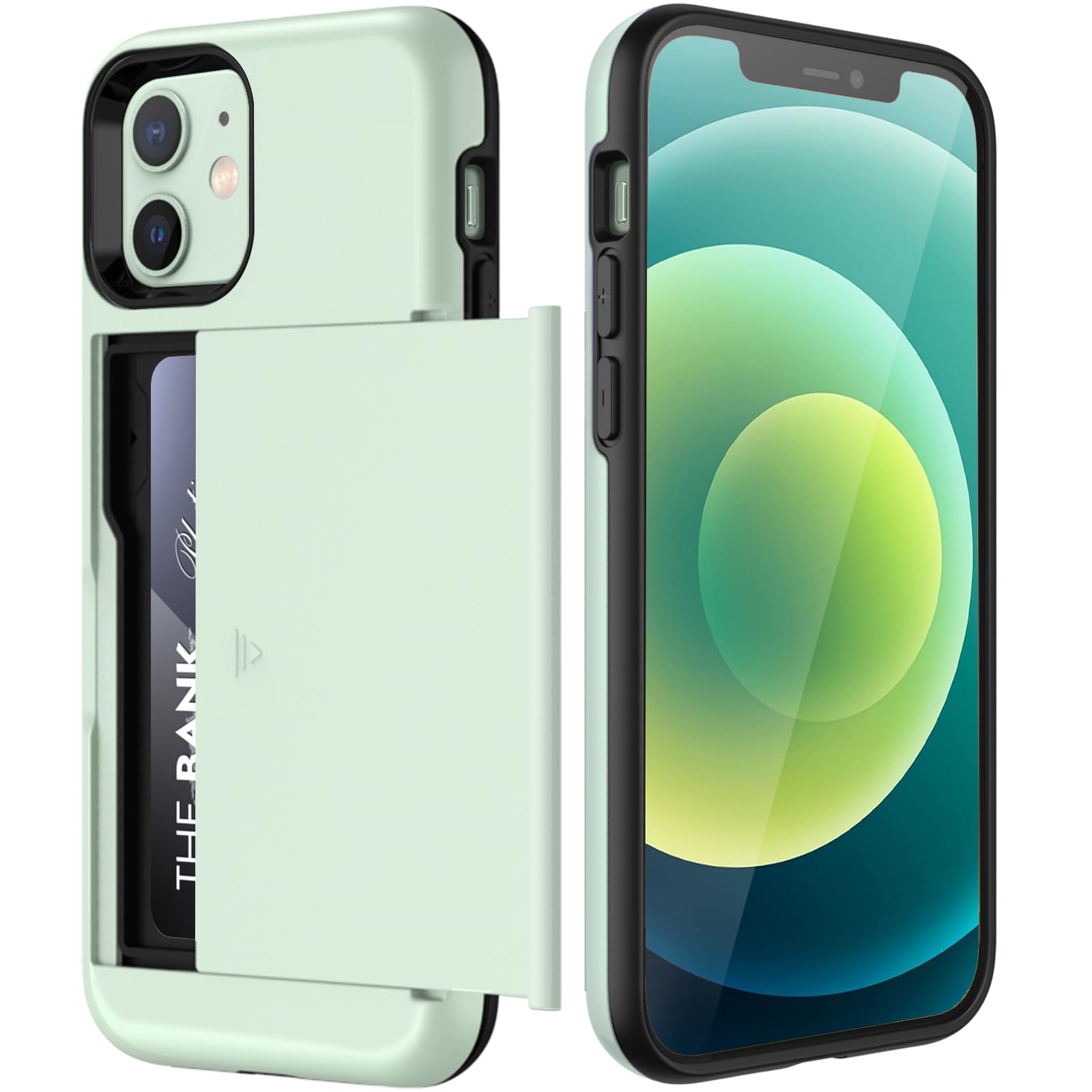 Photo 1 of JETech Wallet Case for iPhone 12/12 Pro 6.1-Inch with Card Holder, Dual Layer Shockproof Protective Phone Cover, Sliding Hidden Slot (Green)