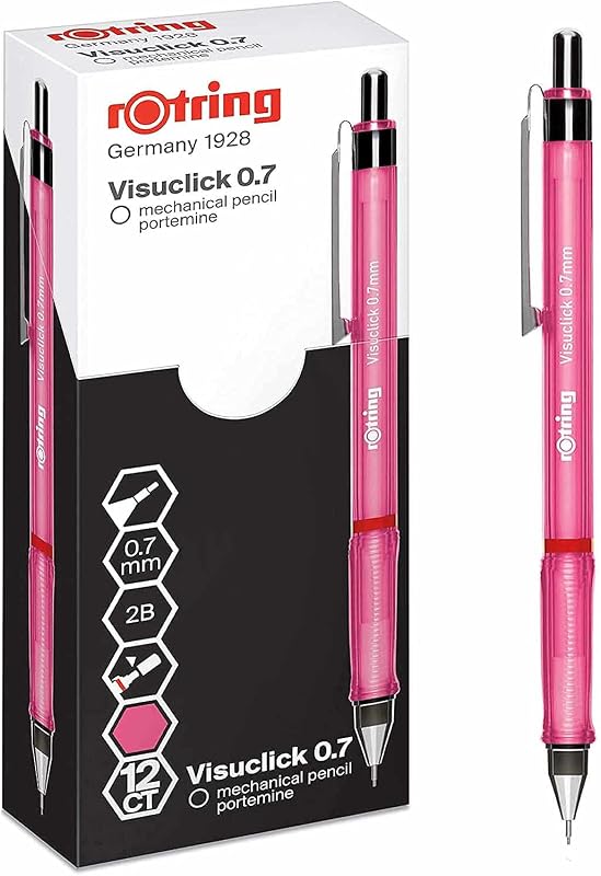 Visuclick portaminas | 0,7 mm | Mina 2B | Cuerpo rosa vivo | 12 unidades