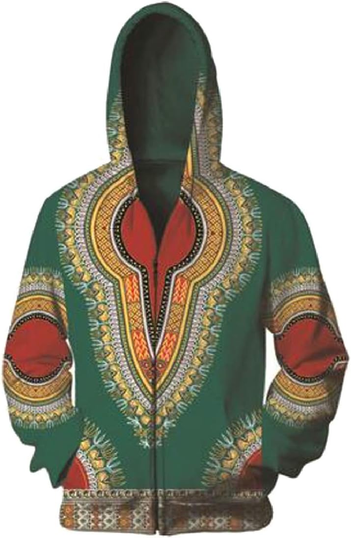 Men's Hoodies African 3D Print Long Sleeve Dashiki Sweatshirt Jacket 6 XXL