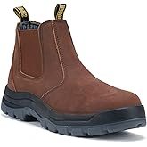 DIIG Work Boots for Men, Soft/Steel Toe Waterproof Working Boots, Slip Resistant Anti-Static Slip-on Safety EH Working Shoes 6 8 9 10 11 12 13 (Brown)