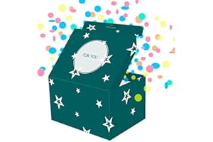 FETTIPOP DIY Exploding Merry Christmas Gift Box Confetti (Green Stars) 7.1x5.5x4.3 inches, Surprise Prank Gift Box