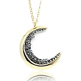 MignonandMignon Dainty Crystal Jewelry Gold Crescent Moon Necklace Black Diamond Graduation Gift for Her Celestial Halloween Anniversary - ZCMN