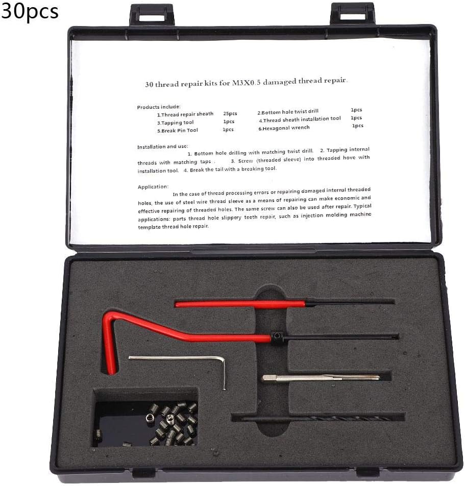 30Pcs M3 x 0.5 Thread Repair Kit Thread Sleeve Screw Thread Repairing Kit Stainless Steel Female Thread Repairing Accessory Assortment Kit Threaded Insert Tool - Image 3