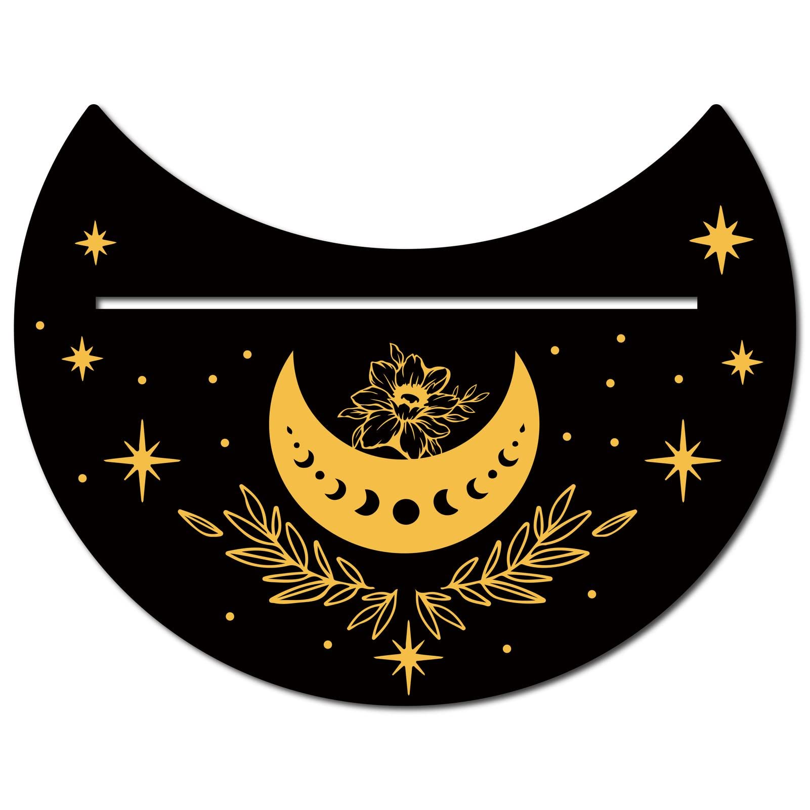 GORGECRAFT 5.1 x 3.9 Inch Wooden Tarot Card Stand Black Moon Shaped Tarot Card Altar Display Holder for Witch Divination Tools Tarot Decor Wiccan Supplies, Moon Phase+ Flower