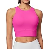Heathyoga Longline Sports Bras for Women High Neck Tank Tops with Built in Bras Workout Tops for Women Racerback Yoga Bra