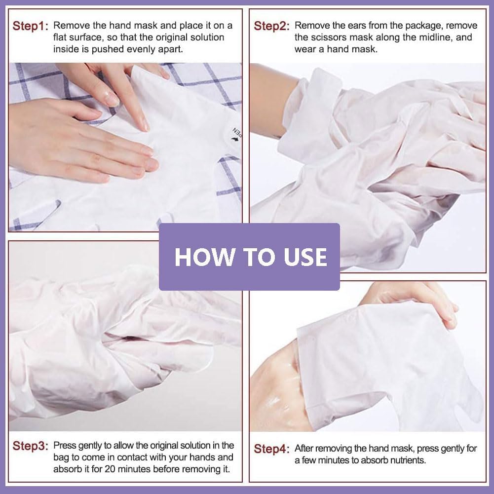 CGBOOM 5 Pairs Hand Masks Moisturizing Gloves, Hand Skin Repair Renew Mask Infused Collagen, Vitamins + Natural Plant Extracts for Dry, Aging, Cracked Hands (Lavender)