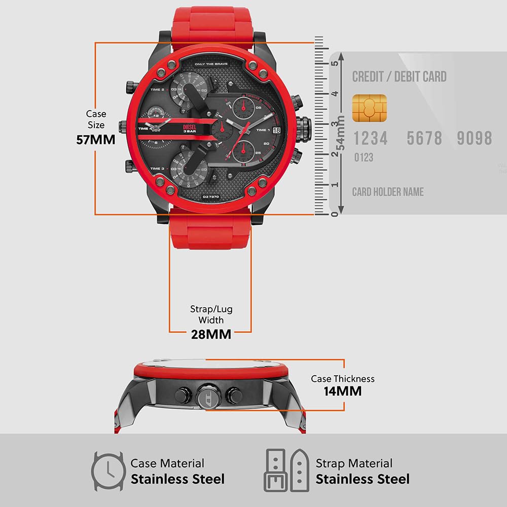 Diesel Mr. Daddy 2.0 Men's Watch with Oversized Chronograph Watch Dial and Stainless Steel, Silicone or Leather Band