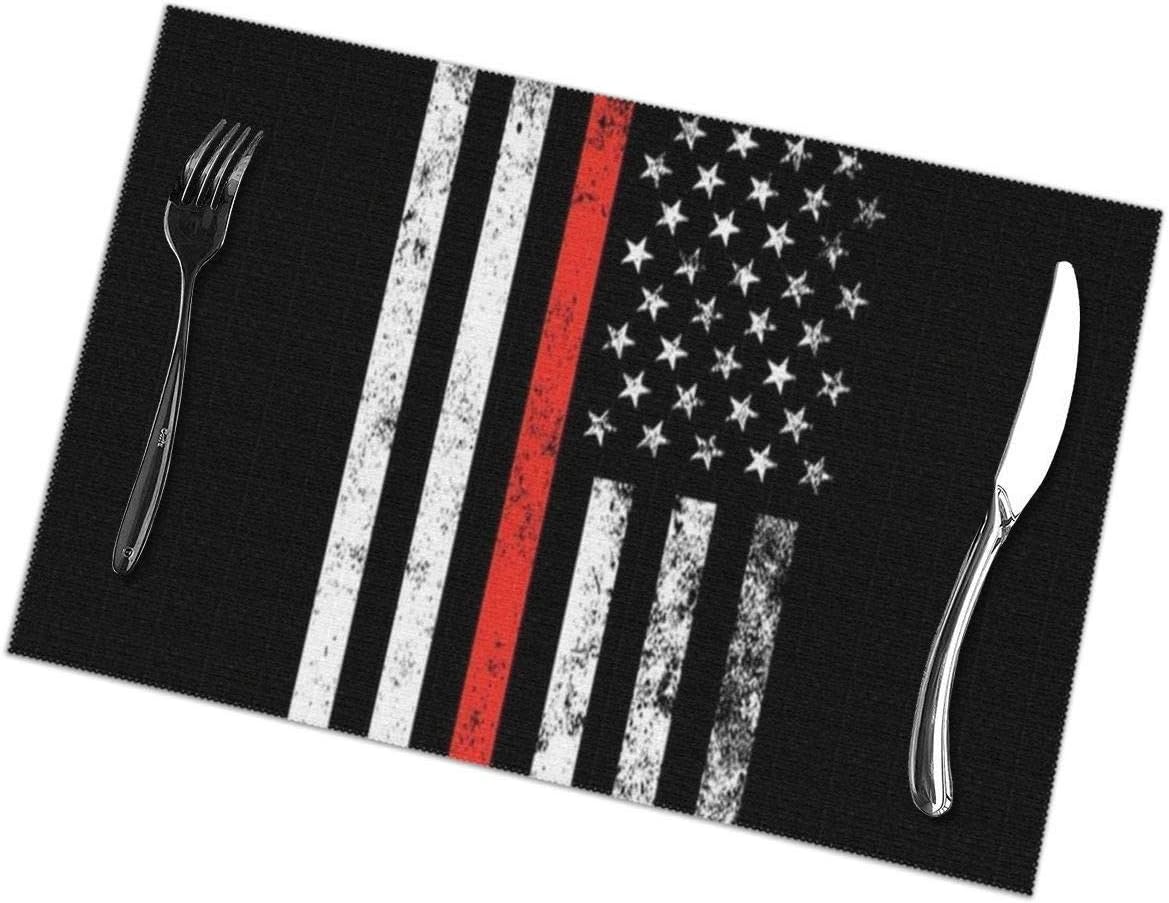 Tunyuna Thin Red Line USA American Flag Black Placemats Set of 6 for Dining Table,Washable Place Mats Anti-Skid Heat Resistant Kitchen Table Mats Easy to Clean