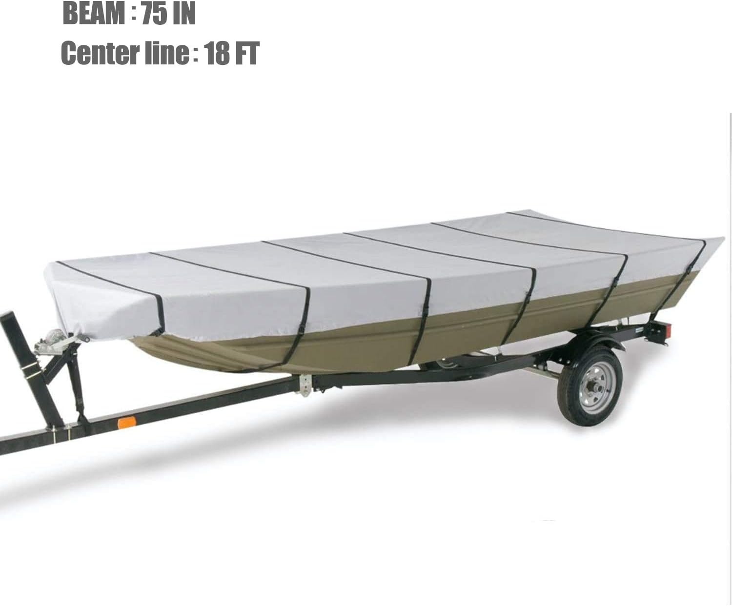 GOODSMANNJon Boat Cover Waterproof Heavy Duty Marine Grade UV Resistant Trailerable Boat Cover with Adjustable Straps Gray Fits 18ft Length Beam Width to 75’’ for Jon Boat