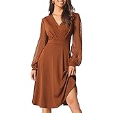 Seta T Women's Long Sleeve Wrap Dresses V Neck Elegant Cocktail Party Work Knee Length Dress with Pockets