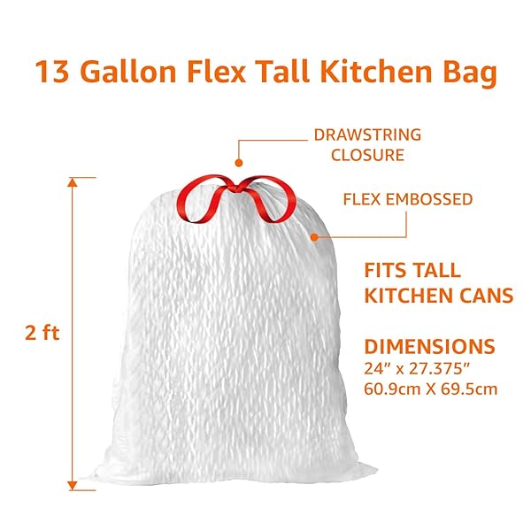 AMAZON BASICS ULTRA-FORCE TALL KITCHEN DRAWSTRING TRASH BAGS, LAVENDER SCENTED, 13 GALLON, 80 COUNT, PACK OF 1