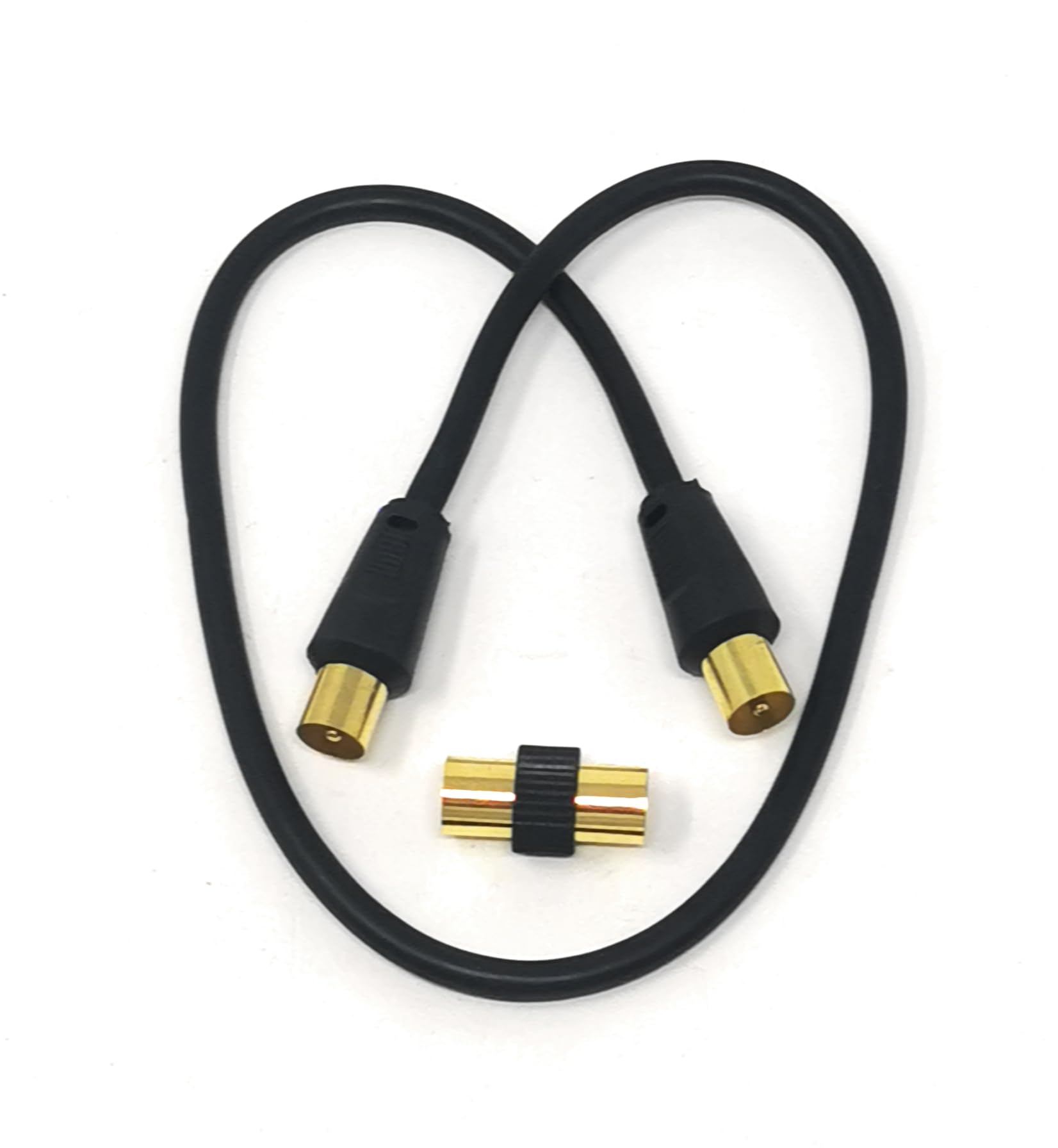 TV Aerial Coaxial Cable Male to Male RF Antenna Coax Lead Compatible with Sky SkyHD, Virgin, BT, Satellite TV, VCR, DVD Players. Comes with Female Coupler, Gold Plated Connectors (0.5m, Black)