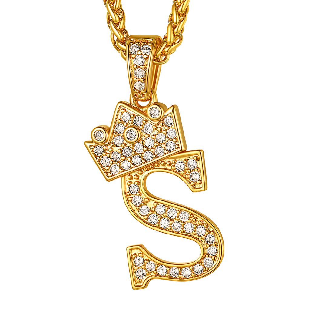 Suplight Gold Chain Necklace Men Rapper, Hip Hop Pendant Jewelry, Cubic Zirconia CZ Tennis Initial Letter Alphabet Name King Crown Necklace for Girls — image 1