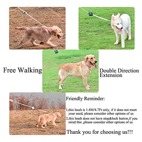 DELE Retractable Pet Leash, 4.7ft/1.4m Pet Walking Leash for Small/Medium/Big up to 88lbs,2nd Generation,Strong Belt,Tangle Free,Double Direction Extension, Pocket Sized,Portable,Durab (White) - Thumbnail 5
