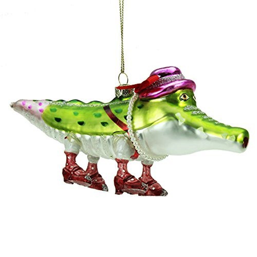Gisela Graham Glass Alligator Bauble - Christmas