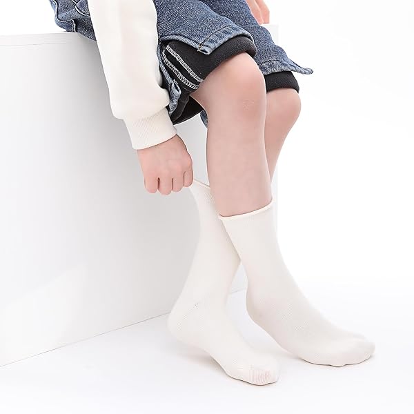 JAKIDAR GIRLS CREW SEAMLESS SOCKS KIDS CASUAL DRESS COTTON SOCKS 6 PAIRS, BEIGE BLACK BROWN PINK SIGNAL BROWN WHITE, 8-12Y
