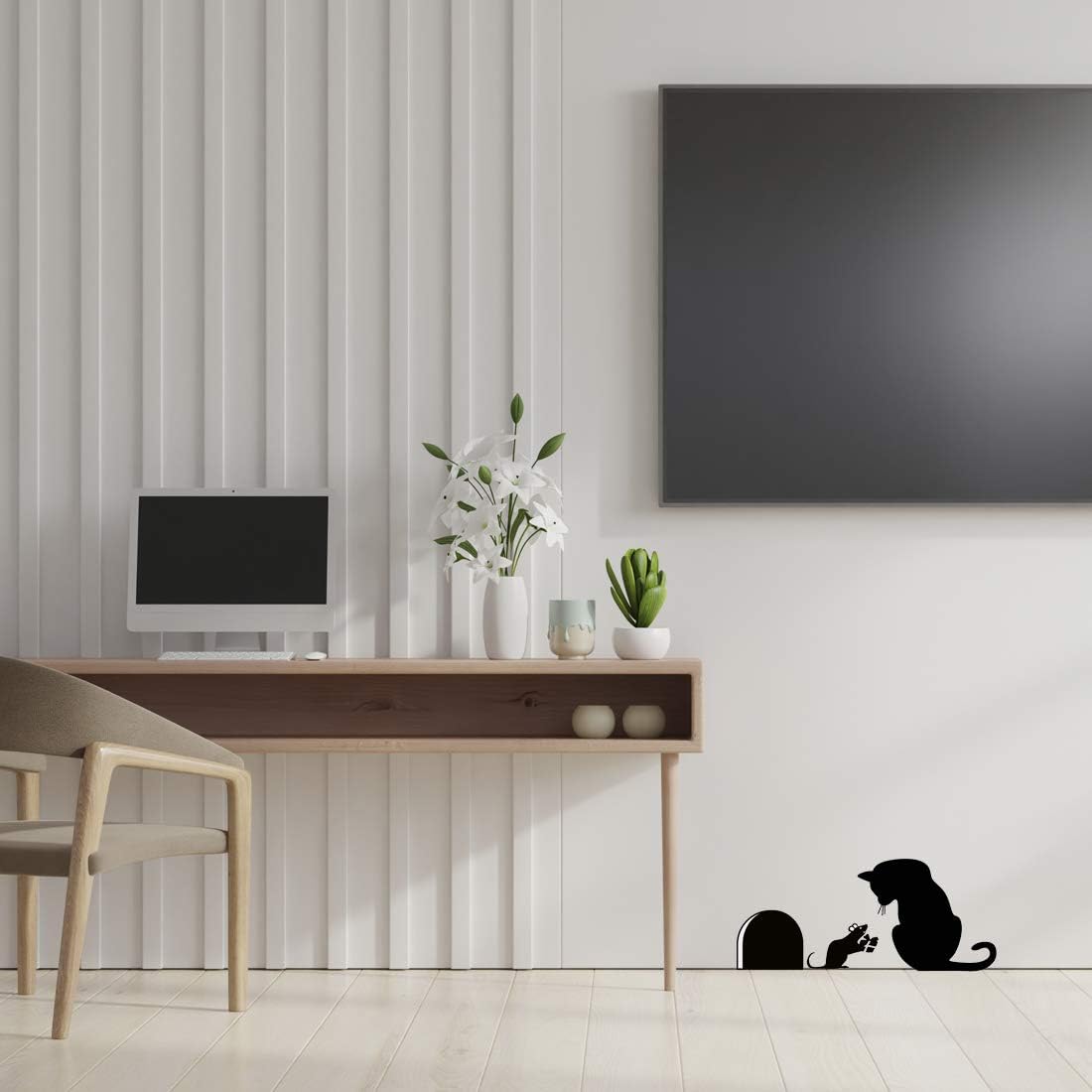 Cat Mouse Gift Wall Decal Sticker Vinyl Decals Light Switch Decor Art Kitchen Decorations Bathroom Silhouette Home Cats Cute Office Room Door Decoration Kitty car Hole Walls Stickers Bedroom Black - Image 5
