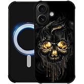 heindiy case for iPhone 17,Compatible with Magsafe,All-Round Protection Shockproof Anti-Scratches TPU Case Cover-Gold Black Skull