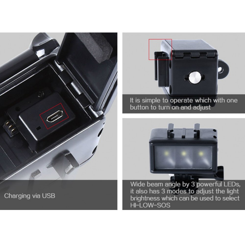 Tolifo Waterproof Diving Light 40m Underwater High Power Dimmable Fill Night Light Diving Underwater Light for Gopro Hero 5 Hero 4 Hero 3 plus Hero 3 Hero session and SJCAM or Xiaoyi