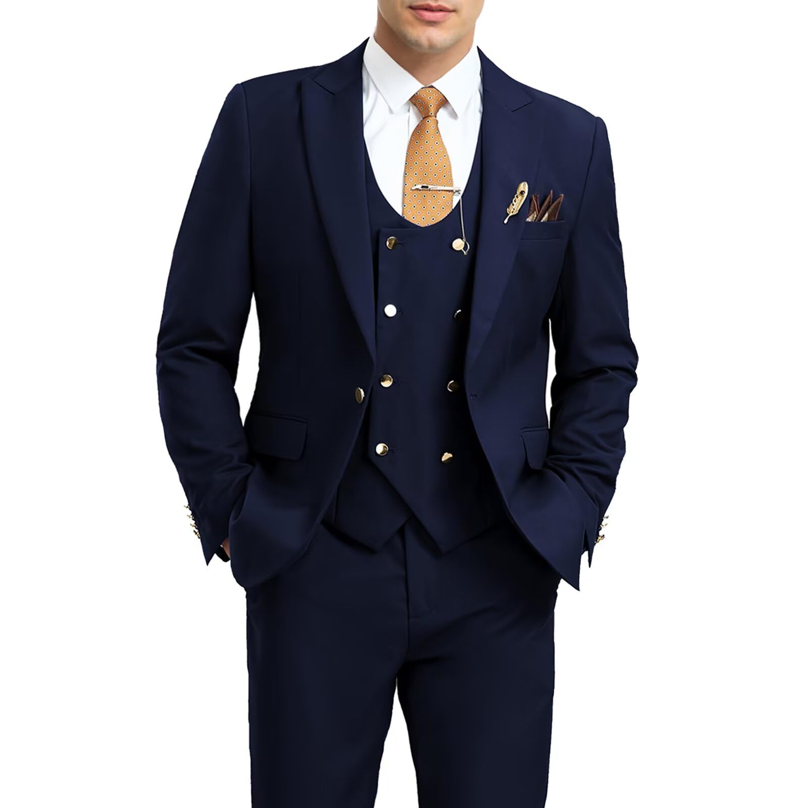 Aowdoy Men's Suits 3 Piece Slim Fit Tuxedo Suit One