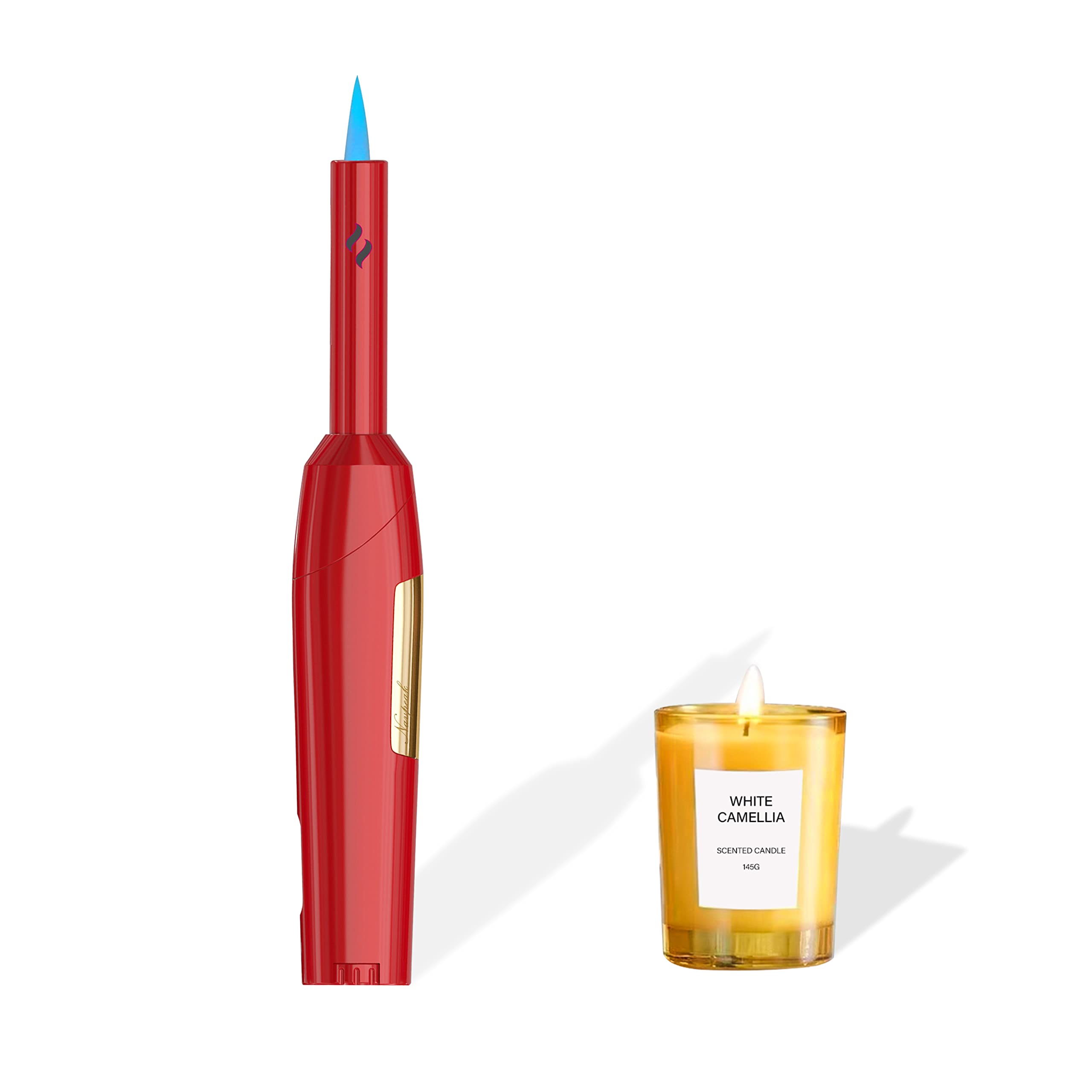 Navpeak Candle Lighter with Fuel Visible Windproof Straight Flame Blow Torch Lighter for Candle Kitchen Cooking Outdoor BBQ (BUTANE NOT INCLUDED) (Red)