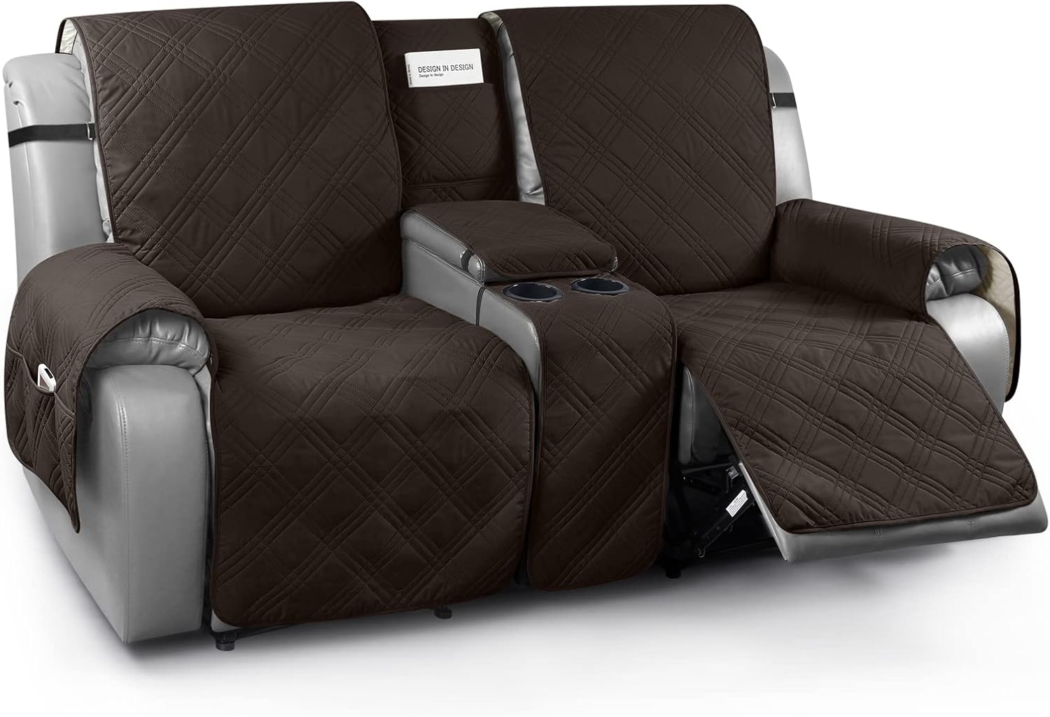 Slipcovers - TAOCOCO Loveseat Recliner Cover with Center Console, 100% Waterproof Pet Cover for Dual Recliner with Straps Design, Split Reclining Loveseat Covers Furniture Pet&Kids Protector (2 Seater, Chocolate)