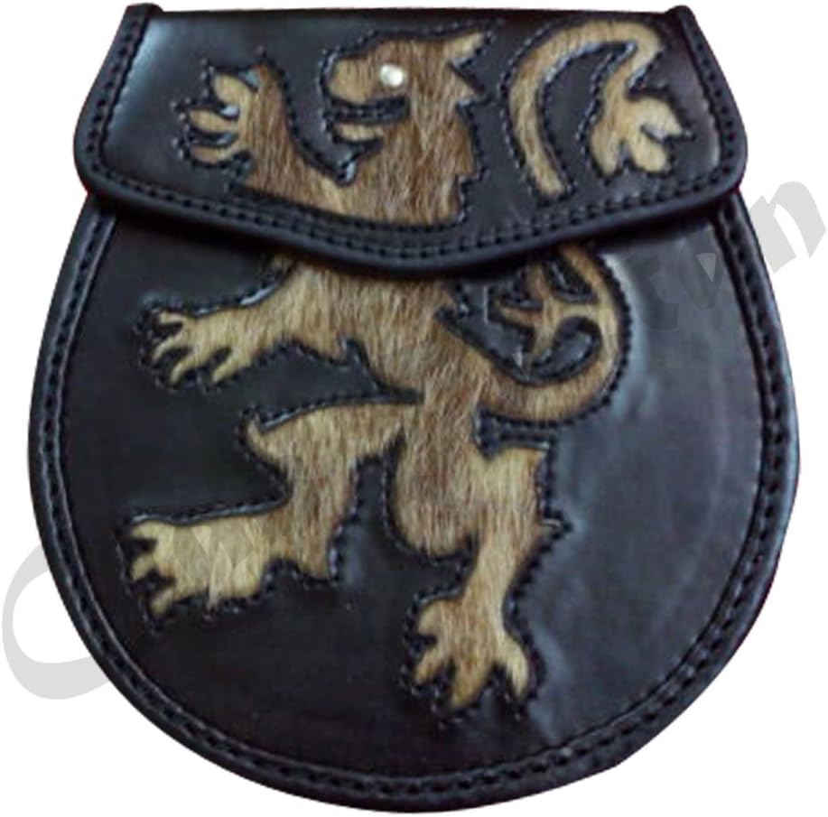 Scottish Kilt Sporran Semi Dress Stitched Lion Rampant Rabbit Fur Brown/Sporrans