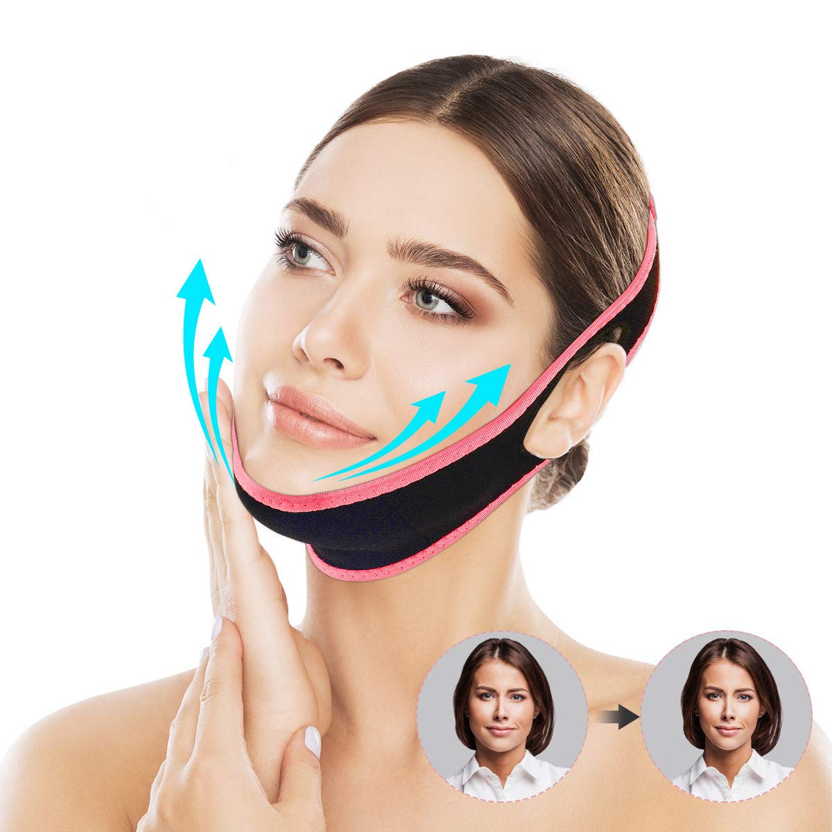 OUTERDO Facial Slimming Strap, Pain Free Lift the Face V line Shape Anti Wrinkle Chin Mask for Women for Face Neck and Chin Lift Double Effect Adjustable Pink : Beauty
