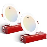 Amico 2 Pack 6 Inch LED Emergency Recessed Lights with 90Min Battery Backup | 5CCT 2700K-5000K Selectable Ultra-Thin Downlight, 16W 1100LM Brightness Dimmable Canless Wafer Light, ETL/FCC/UL/IC