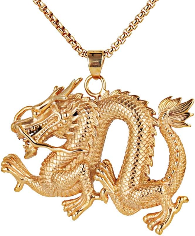 UMtrade Hip Hop Jewelry Huge Male Men Stainless Steel Dragon Necklace Chinese Zodiac Animal Pendant