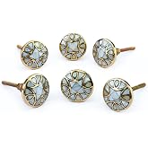 Perilla Home Set of 6 Knobs for Cabinet &amp; Drawers Mother of Pearl Brass Knobs Decorative Vintage Knobs for Home Kitchen Cabinet Hardware Cupboard Door Dresser Wardrobe &amp; Drawer Pulls (Design-2)