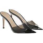 WYUETRA Women's Clear Pointed Toe Slingback Stilettos Heel Sandals Fashion Sexy Comfortable Summer Open Toe Backless Slip On Dress Slides Sandals for Casual Outdoor Party Work Wedding