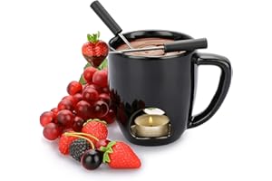 BSTKEY 230ML Personal Chocolate Fondue Mug Set, Ceramic Butter Warmer Set, Mini Melt Hot Pot Cup Set for Cheese Chocolate Butter Caramel, with 2 Forks (Black)