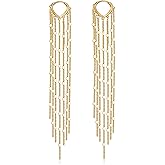 ANDPAI Chic Charm 14k Gold Silver Plated Big Chandelier Tassel Long Chain Geometry Huggie Hoop Dangle Drop Earrings for Women Statement Jewelry Gifts