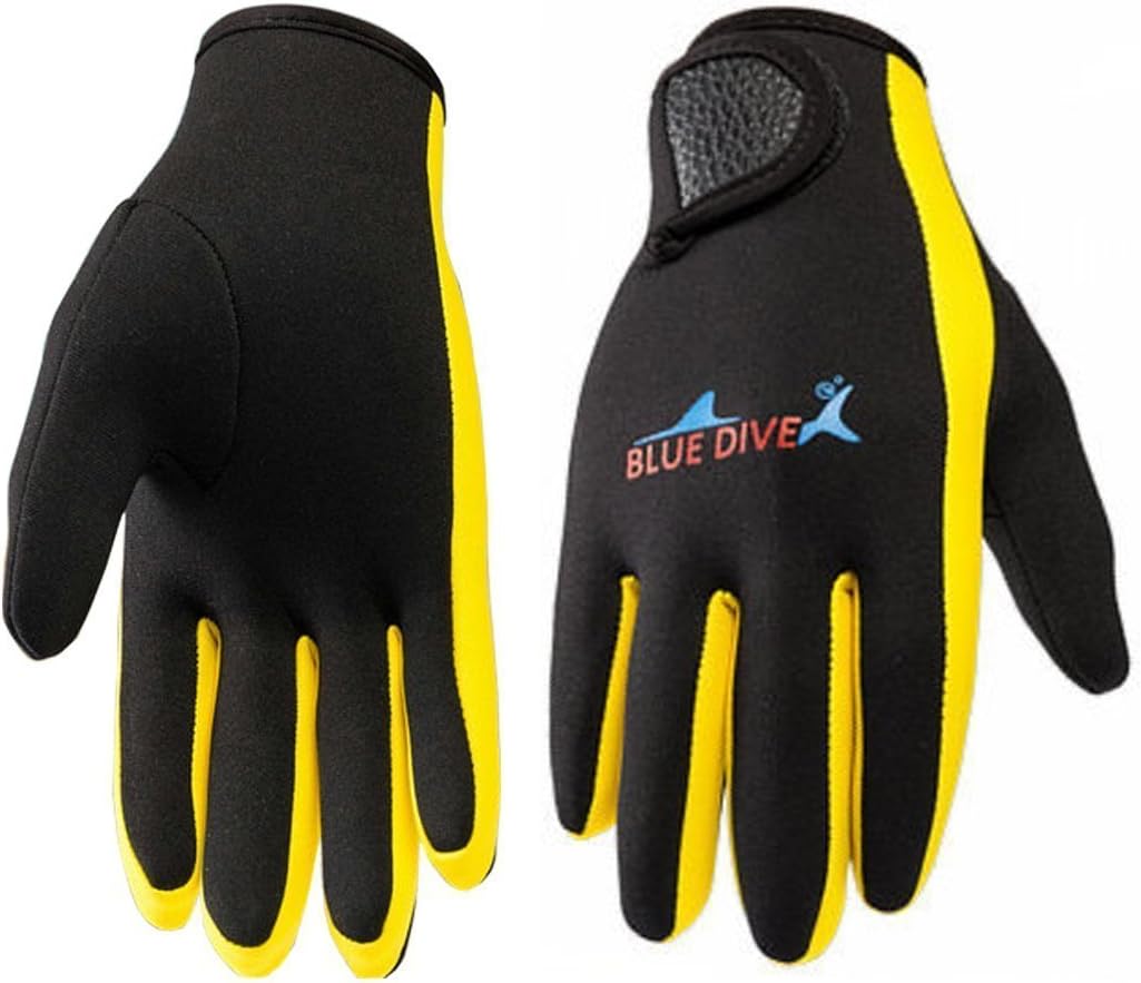 IREENUO Wetsuits 1.5 mm Premium Neoprene Gloves Five Finger Scuba Diving Gloves (Yellow, S)