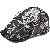 Xilery Women's Men's Fishing Hat Newsboy Cap Gatsby Ivy Flat Cap Beret Hunting Driving Hat Floral Printed Golf Cap