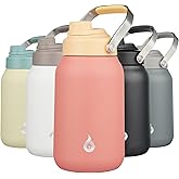 BJPKPK Half Gallon Insulated Water Bottles, 64oz Water Jug with Metal Handle & BPA Free Spout Lid, Dishwasher Safe Flasks, Large Stainless Steel Gym Sport Jugs, Pink