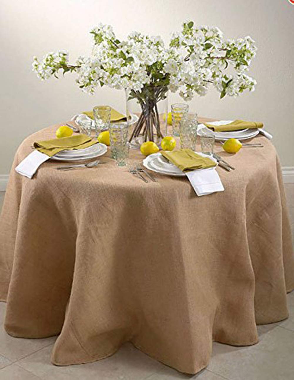 AK TRADING CO. 90-Inch Round Jute Burlap Round Table Overlay Table Cover - Natural. Made in USA.