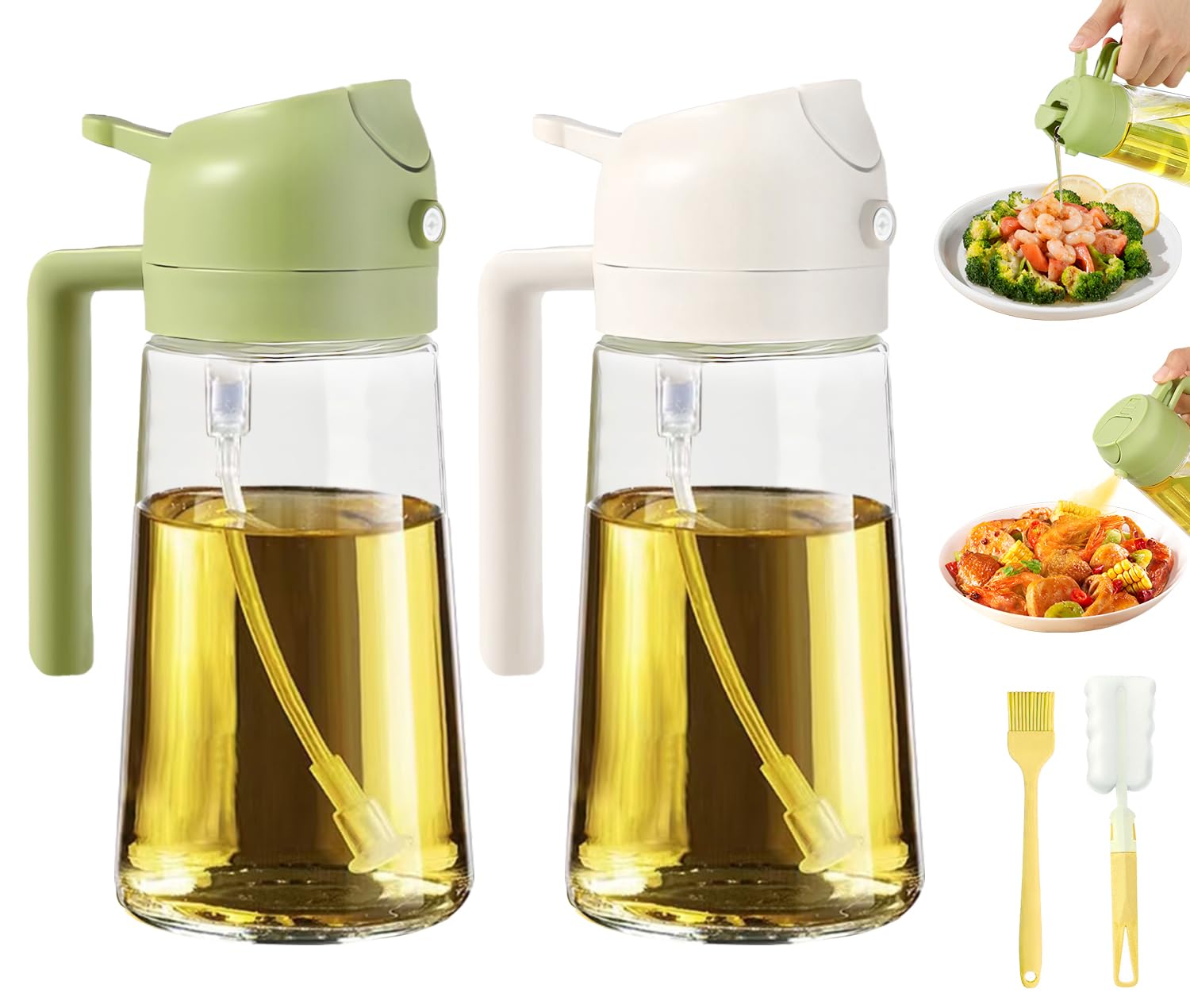 Photo 1 of ***Missing one*** Oil Sprayer for Cooking, 16oz/470ml Oil Dispenser for Kitchen, 2 in 1 Olive Oil Dispenser Bottle for Kitchen Gadgets, Air Fryer, Salad, BBQ (Ivory, Green)