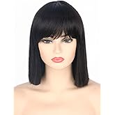Topcosplay Women Wigs Black Short Bob Wig with Bangs Straight Hair Halloween Costume Party Wigs