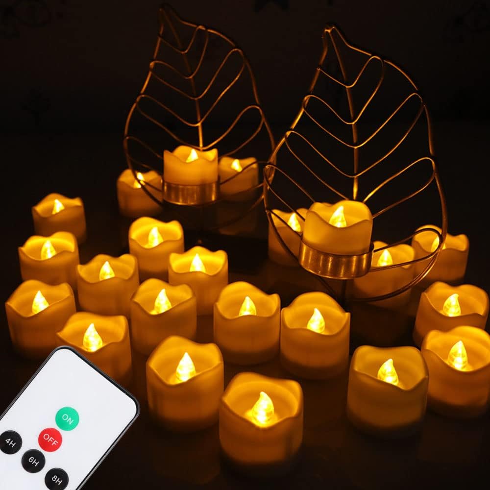 Lighting - Topstone Remote Control Tealights with Timer,Battery Operated Flameless Candle with Flickering Amber Bulb,Electric Tea Light in Wave Open, Best for Holiday Decoration,Wedding,Pack of 12