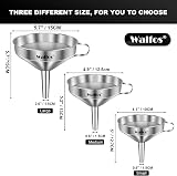 Walfos Kitchen Funnel 3 Pack Stainless Steel 14cm 12cm 10cm with 2 Strainers view 4