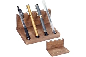 AHANDMAKER 2Pcs Wooden Desk Pen Holder Organizer 5.51x2.72x2.87 Inches Pen Display Stand with Stable Base Stylish Office Desk