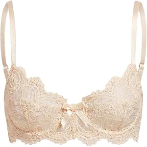SHENHE Women's Lace Balconette Bra Underwire Push Up Unlined Sheer Bra | Lace Balconette Cut with Adjustable Straps, Ideal fo